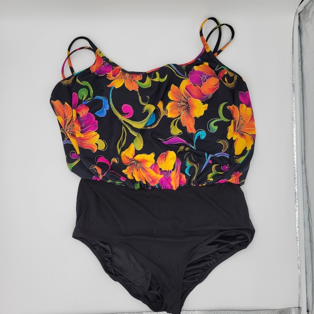 Womans Inches Away onepiece Swimsuit Floral Slimming Retro Size 22W